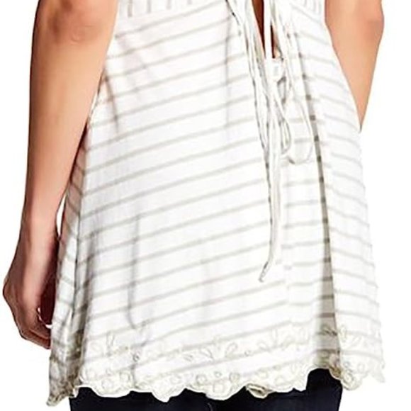 Free People Women's Seafaring Striped Embroidered Tan and Cream Top sz M NWT - Picture 5 of 17